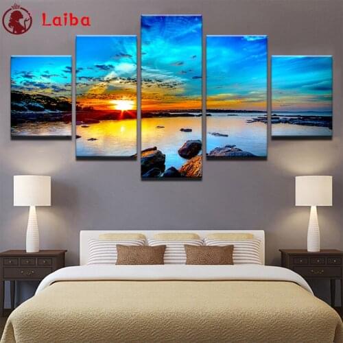 Diy diamond painting Natural scenery, sunset seascape picture rhinestones embroidery diamond mosaic 5d cross stitch decor5pcs