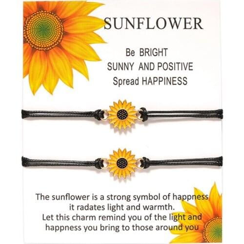 Bohemian Cute Enamel Sunflower Charms Braided Bracelet For Women Child Adjustable Rope Chain Daisy Yoga Wristband Jewelry Gift