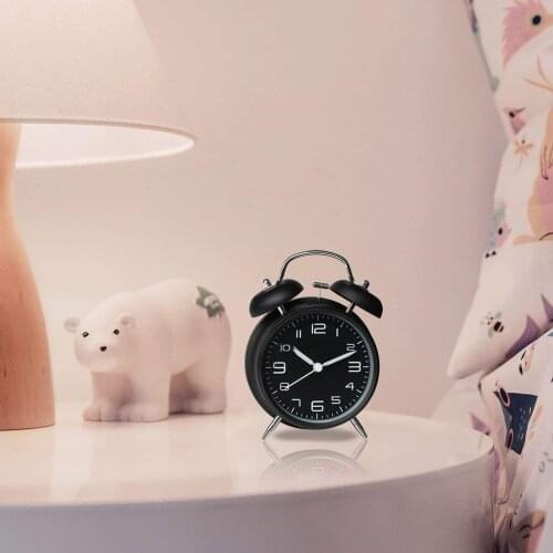 Function Desk Table Clock for Home Office black 4 inch Twin Bell Alarm Clock Metal Frame 3D Dial with Backlight