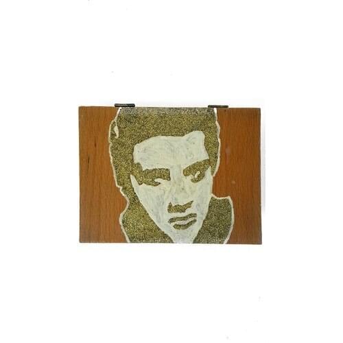 Kefelim Wood On Top Simle Processed Elvis Presley Silüetli MKT18 In-Velvet Lined Jewelry Box 12x18 cm