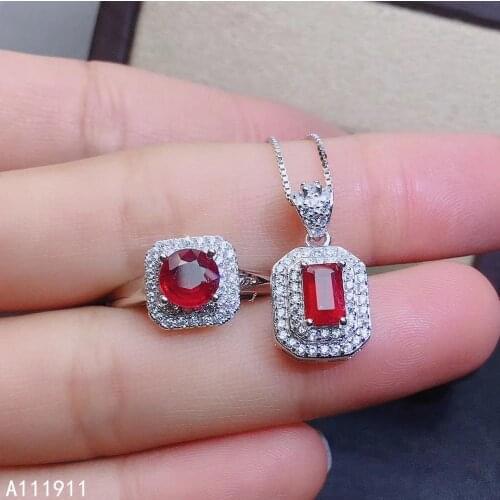 KJJEAXCMY fine jewelry 925 sterling silver inlaid Natural Ruby gemstone pendant ring suit fashion support detection exquisite