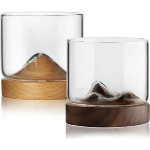 Creative Whisky Glass With Woodiness Holder Japanese Style Rum Liquor Beer Wineglass Personality Mountain Design Tasting Vaso