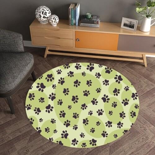 Dog Paw Round Carpet 3D Print Cartoon Lovely Kawaii Floor Carpet For Children Floor Mat For Living Room Kitchen Floor Rug Decor