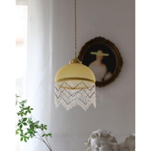 French glass tassel chandelier study bedroom bedside bay window balcony light