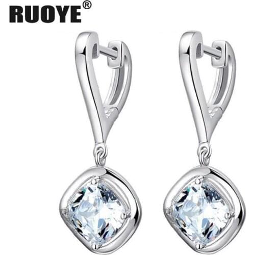 Fashion 925 Sterling Silver Stud Earrings AAA Crystal Heart Earring For Women Jewelry New