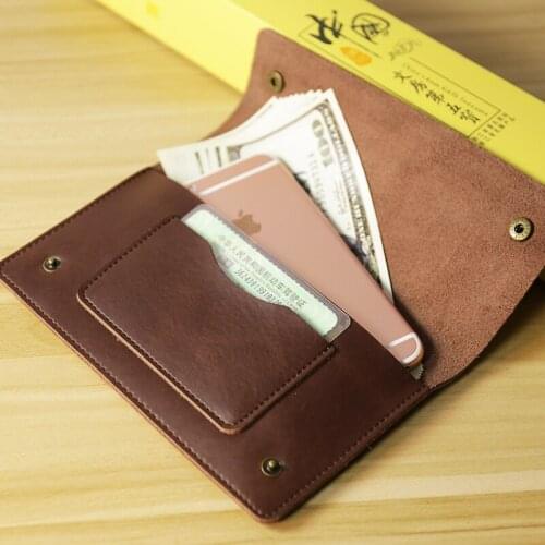 Mobile wallet mens long thin section buckle clutch retro cowhide mobile phone bag simple leather bag women