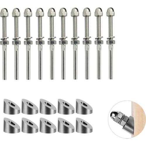316 Stainless Steel Cable Railing Kits 30 Degree Angle Beveled Washer and Threaded Stud Tension End Fitting For 1/8" Wire Rope