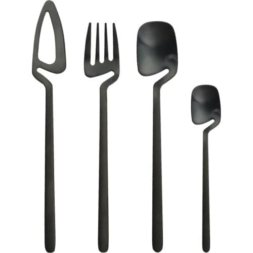 Matte Black Cutlery Set Knife Fork Tea Spoon Dinner Tableware Set 18/10 Stainless Steel Dinnerware Set Bar Party Silverware Set