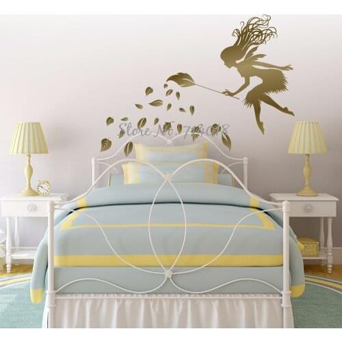 Forest Fairy Wall Decal, Woodland Fairy Leaf Wand Nursery Wall Decor, Pixie Dust Wall Stickers for Kids Rooms Vinyl Decals A935