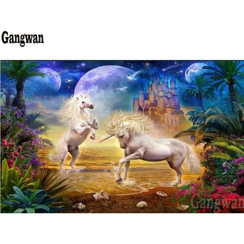 New Full Dimond Mosaic Cross Stitch unicorn,planet,castle,Beach scenery Diy 5D Diamond Painting Needlework Diamond Embroidery