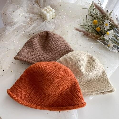 New winter pure color knit fisherman hat knitting hat bucket basin edge joker hat