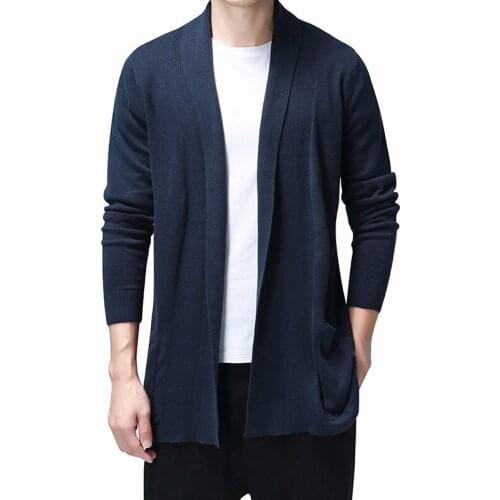 Solid Cardigan Men Casual Knitted Cotton Sweater Men Clothes Long Style Mens Sweaters and Cardigans Coat Pull 2020 Sweater