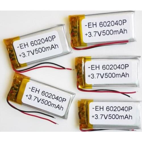 Lots 5 pcs 3.7V 500mAh 602040 Lithium Polymer Li-Po Rechargeable Battery Li ion cells For DIY Mp3 MP4 MP5 GPS PSP pen camera