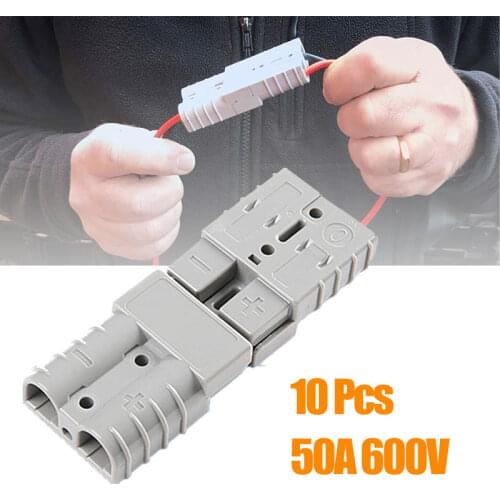 10 Pcs 50A 600V Plug Connectors for Anderson Style Plug 6-12AWG AC/DC Power Tool Solid Copper Terminals Plugs Electronic Parts