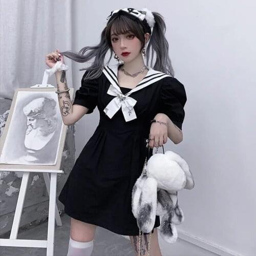 Sakurada Kawashima 2021 new summer navy wind waist was thinner sailor suit gothic style short-sleeved dress female student