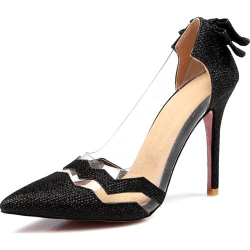 ARQA Sweet Style Womens Pointed Toe Transparent Pumps Stiletto High Heels Shoes with Cute Bowknot Pink Sole Shoes