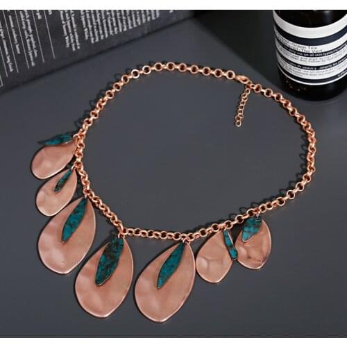 Vintage Boho Rose Gold Leaf Pendant Necklaces Ethnic Gypsy Charm Womens Chain Necklace Statement Jewelry Gift