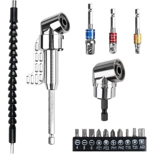 TOP Flexible Shaft Right Angle Drill Screwdriver Bits Drill Extension, 3Pcs Impact Socket Adapter, 10Pcs Screwdriver Bits