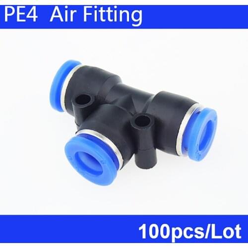 High quality PE4 100Pcs Pneumatic 4mm to 4mm T Type One Touch Push In Quick Fittings