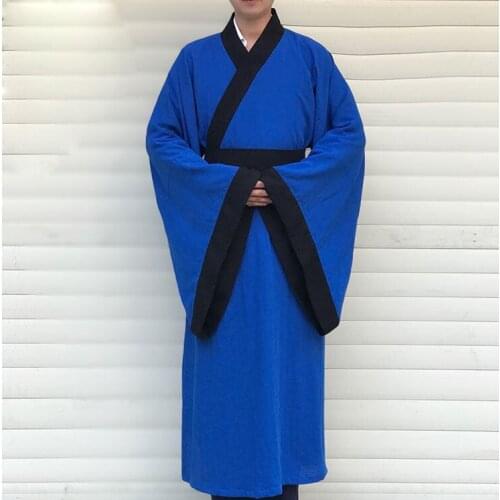 High quality linen Wudang tai chi robes taoism kung fu suits uniforms martial arts clothing taoist garments taiji gown blue