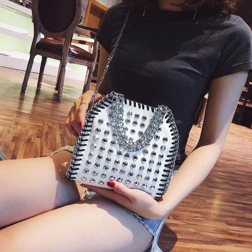 Top Fashion 2021 Newest Insert Rivet Chain Punk PU Leather Hand Bags Women Shoulder Crossbody Bag Womens Handbags Purses