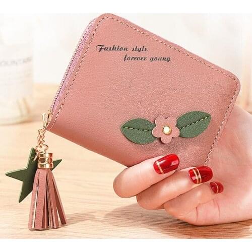 Women Short Wallets Lady Zipper Coin Purse Tassel Woman Clutch Purses Cards Holder Girls Flower Wallet Poucht Mini Bags Pocket