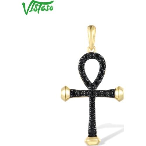VISTOSO Pure 14K 585 Yellow Gold Pendant For Women Sparkling Black Diamond Cross Pendant Classic Trendy Gifts Party Fine Jewelry