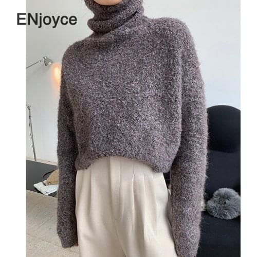 Woman Warm Wool Thicken Turtleneck Sweater Cropped Tops Female 2020 Autumn Winter Vintage Colorful Woolen Knitted Pullovers