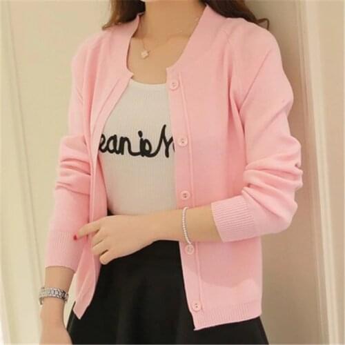 2018 New Spring Summer Candy Color Cardigan Women Sweater Long Sleeve Knitted Cardigan Female Pink/Yellow Knit Coats ZY1450