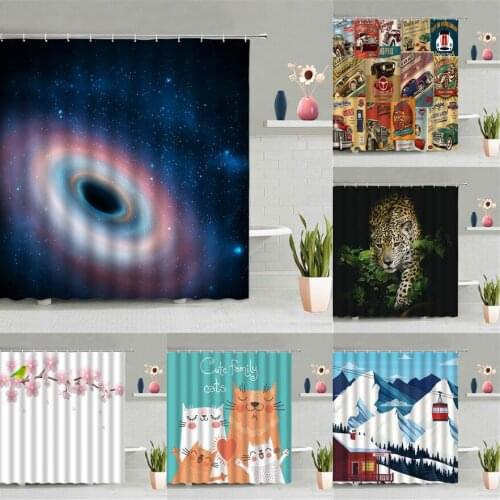 Starry Sky Vortex Night Shower Curtain Universe Galaxy Planet Space Stars Scenery 3D Bathroom Wall Hanging Curtains Screen Decor