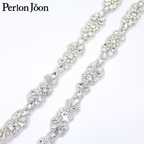 1Yard Handmade rhinestone trim band Hot Fix Sew on bridal accessories the Sash Crystal Applique for Wedding Dress belt WH045