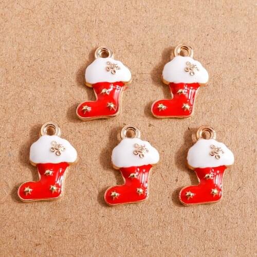 10pcs 10*16mm Christmas Shoes Charms for Jewelry Making Cute Enamel Boots Charms Pendant FIt Necklace Earrings DIY Crafts Supply