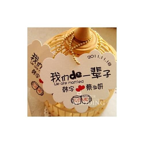 100pcs/lot Heart Shape Wedding Hangtags Candy Box Accessories Punching With Beads Personality Printed Design