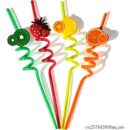 200pcs 3D Fruit Shape Drinking Straws Reusable Straw Flexible Plastic Bar Tools Wedding Party Cocktail Accessories