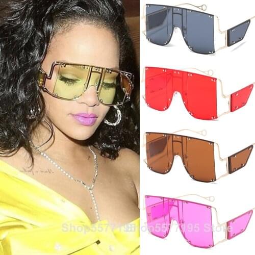 2021 Square Sunglasses Women Oversized Mirror Men Shades Glasses Luxury Brand Metal Rivet Trend Unique Female Eyewear M161