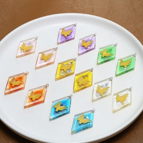 6pcs Japanese Style acrylic Earrings Women inlaid gold powder butterfly transparent geometric pendant diy jewelry accessories