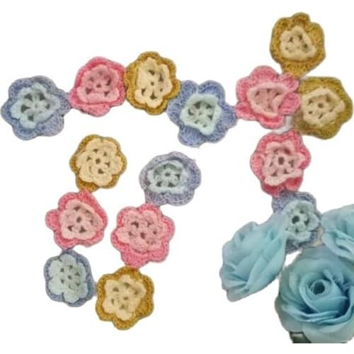 9PCS Handmade DIY 3D Flowers cotton crochet Patch Iron On Patches Sewing Applique Badges stripe Sticker lace clothes decor