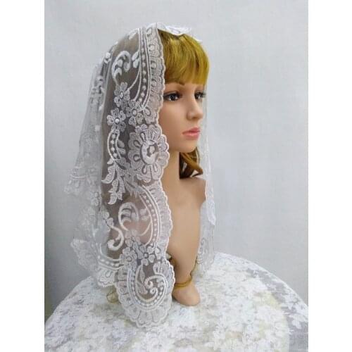 White Wedding Catholic Lace Veil Embroidery Tulle Mesh Soft Lace Mantilla
