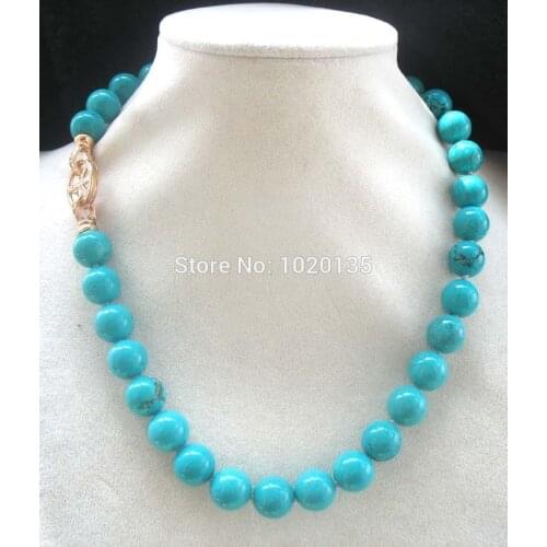 Turquoise green round AA green 10mm necklace 17" nature FPPJ