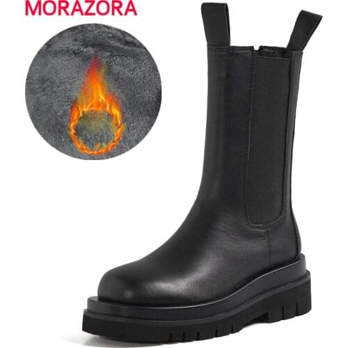 MORAZORA Plus size 34-43 New Genuine leather Chelsea Boots women chunky platform boots cowhide winter shoes short ankle boots