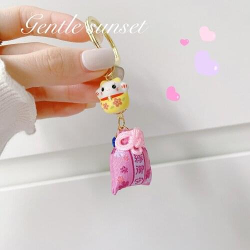 Japanese Fortune Cat Keychain Wholesale Car Key Chain Omamori Pendant For Clothes Backpack Pray Wealth Good Luck Couple Gift