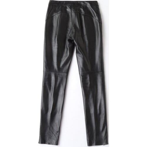Spring Genuine Leather Pants Women Plus Size Black Pants Real Sheepskin Black Trousers Casual Slim Pantalon Femme LWL1608