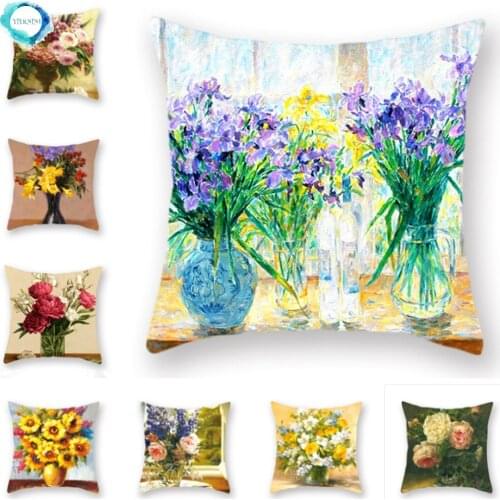 Idyllic Country Afternoon Window Sill Sunflower Print Decorative Polyester Pillowcase Sofa Cushion Cover Home Decoration 45x45cm
