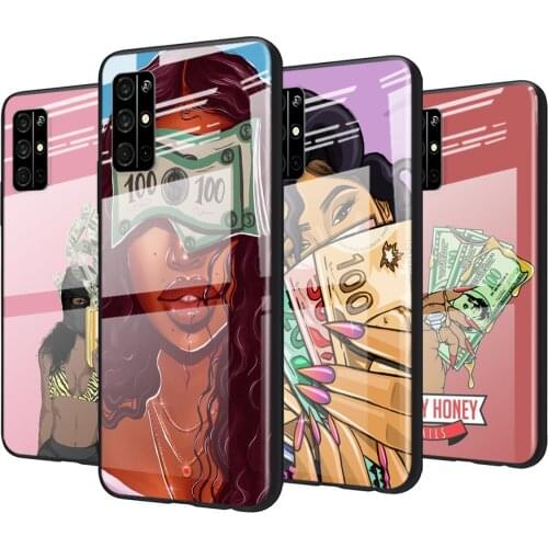 Tempered Glass Cover Afro Girls Black Women Art For Huawei Honor 30 20 10 9X 8X Pro Plus Lite Shockproof Shell Phone Case