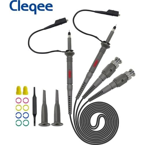 Cleqee P6100 2PC 100MHz BNC Oscilloscope Probe Kit DC-100MHz Alligator Clip Test Probe for Tektronix HP X1/X10