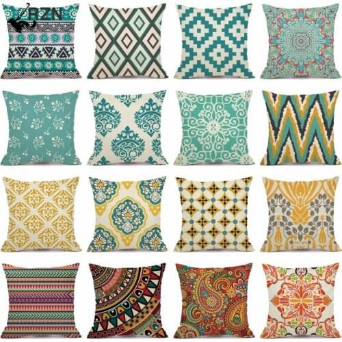 Bohemian Style Decorative Cushion Cover Cotton Linen Throw Pillowcase Geometric Print Pillow Case Home Office Sofa Decor 45x45cm