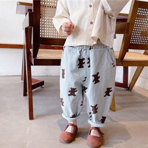 2021 Spring New Arrival Girls Fashion Cartoon Bear Pants Kids Korean Design Trousers Kid Clothes