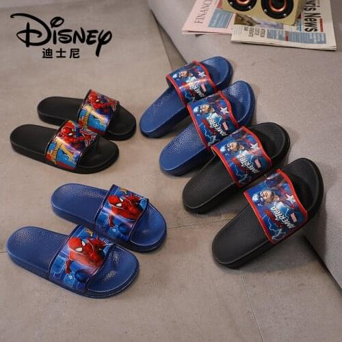 Disney Cartoon Boys Indoor Non-slip Home Slippers Bathroom Captain America Children Wear One-Word Beach Shoes