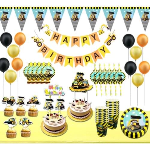 Excavator Inflatable Balloons Construction Tractor Ball Truck Vehicle Banners Sticker Balloon Kids Boys Birthday Party Supplies