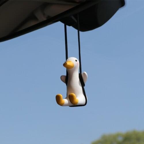 Gypsum Cute Anime Car Accessorie Swing Duck Pendant Auto Rearview Mirror Ornaments Birthday Car Perfume Car Fragrance Pink Car